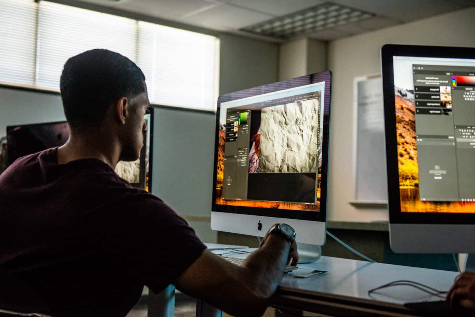 Student working at computer.