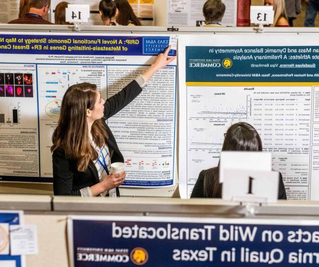 A student presenting research