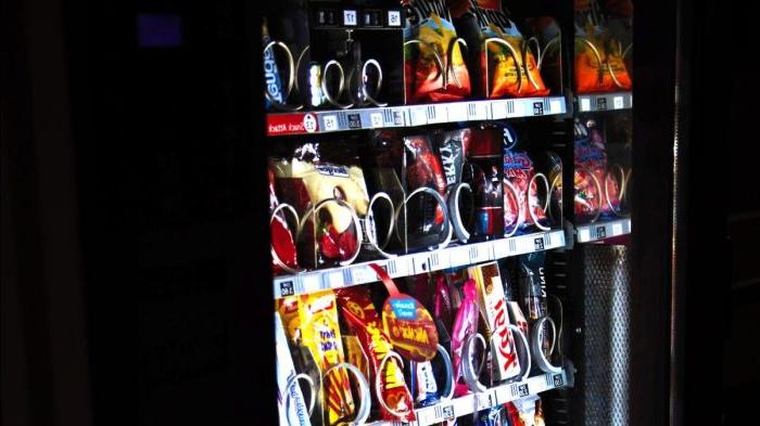 vending machine with snacks and drinks.